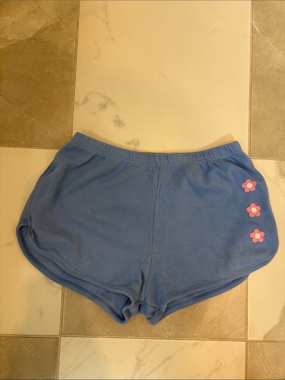 Casual Blue girls Shorts with Pink Flower Accents